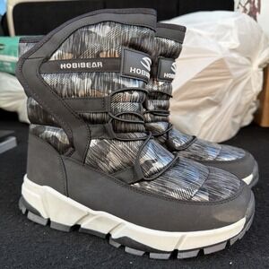 Hobibear Snow Boots Black/Gray Design Faux Fur Lined US Side 8.5 M